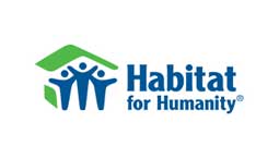 A habitat for humanity logo with three people holding hands.